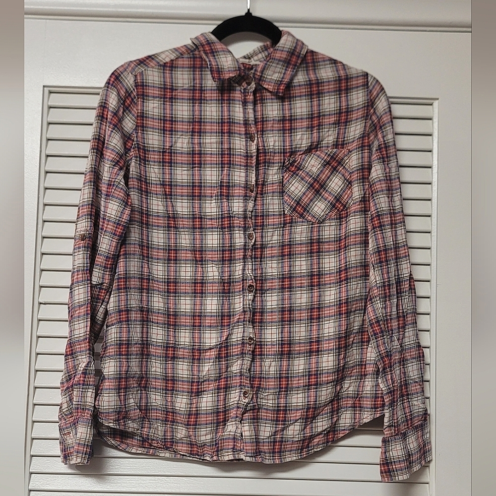I Love H81 - Cotton Long-Sleeve Plaid Button Shirt With Front Pocket